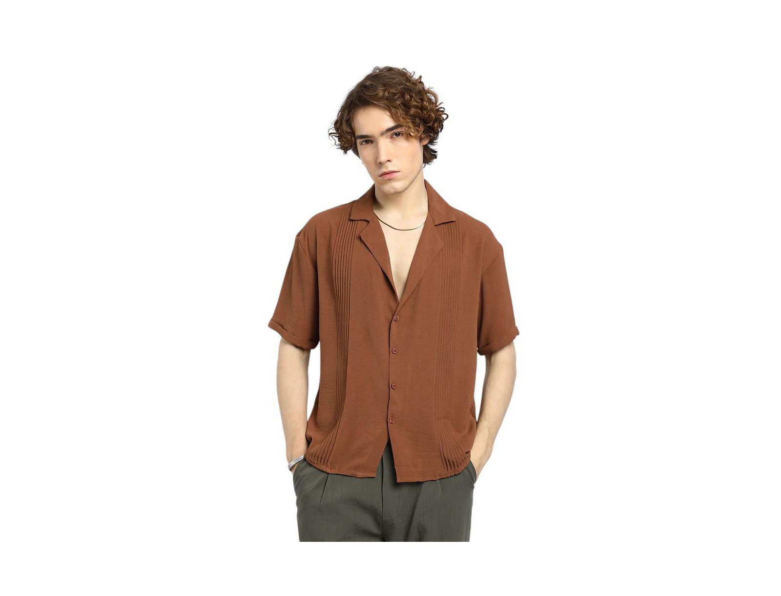Campus Sutra Men's Panel-Pleat Oversized Shirt