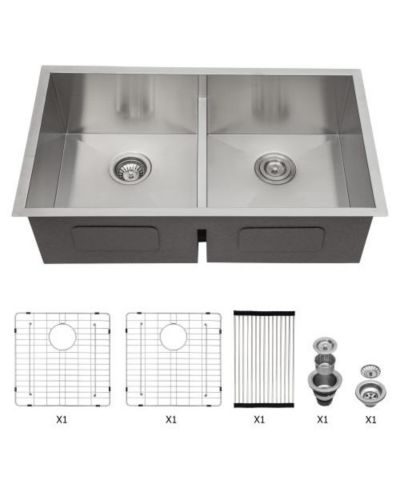 Flynama 33 Inch 16-Gauge Stainless Steel Double Bowl Undermount Kitchen Sink with Soundproofing