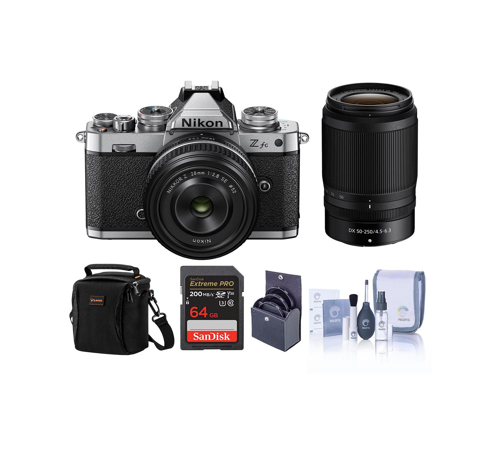 Цифровая беззеркальная камера Nikon Z fc DX, серебристая, с объективами 28mm f/2.8 SE и 50-250mm, включено в комплект