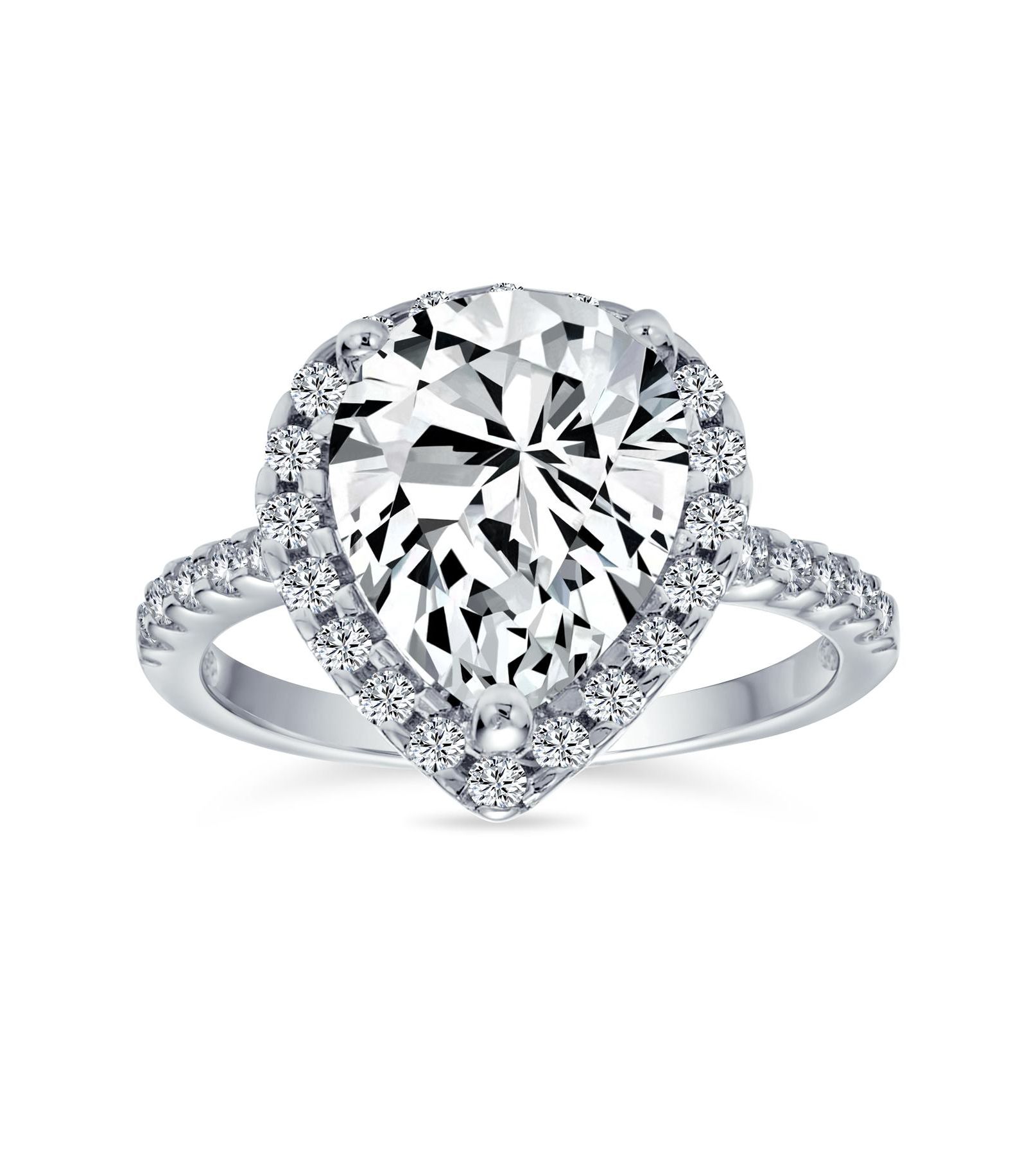 Bling Jewelry 7CT Halo CZ Solitaire Teardrop Statement Engagement Ring Gold Plated .925 Sterling Silver
