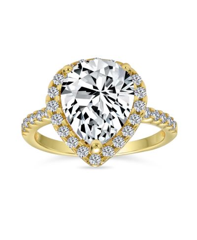 Bling Jewelry 7CT Halo CZ Solitaire Teardrop Statement Engagement Ring Gold Plated .925 Sterling Silver