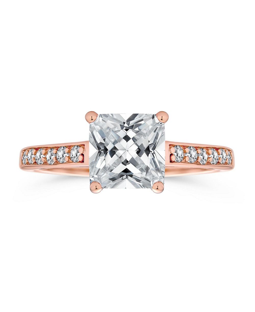 Bling Jewelry Classic 2.5CT Princess Cut CZ Solitaire Engagement Ring with Pave Band Rose Gold Plated Sterling Silver