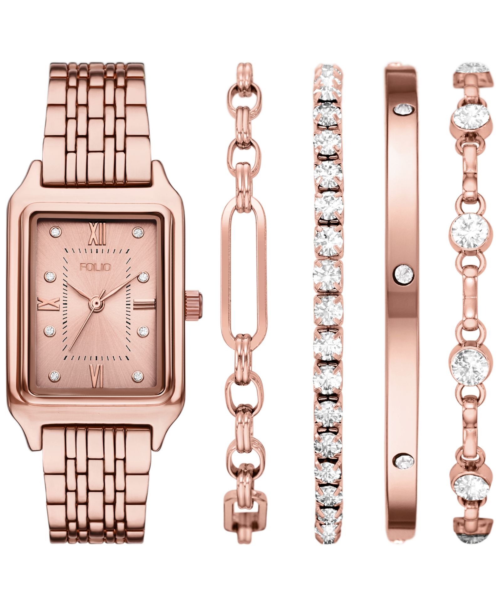 Женские часы Folio Women's Quartz Three-Hand Rose Gold Alloy Watch Set, 30mm