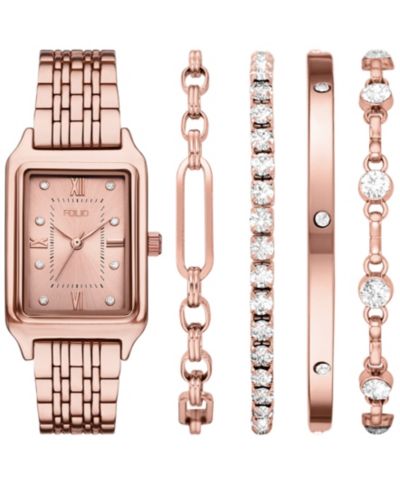 Женские часы Folio Women's Quartz Three-Hand Rose Gold Alloy Watch Set, 30mm