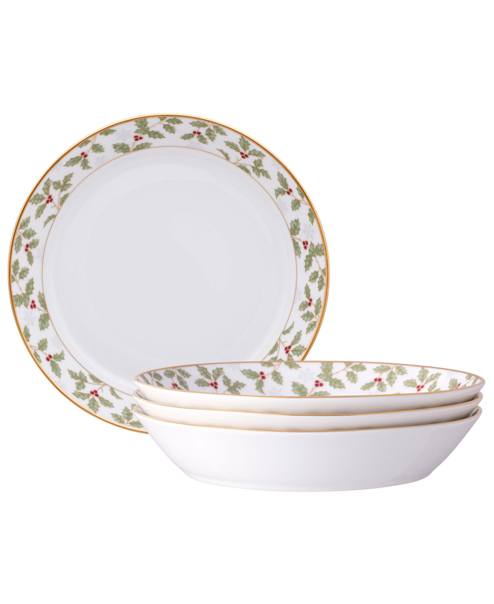 Noritake Holly & Berry Gold Set of 4 Coupe Dinner Bowls, 9-3/4", 43 oz.
