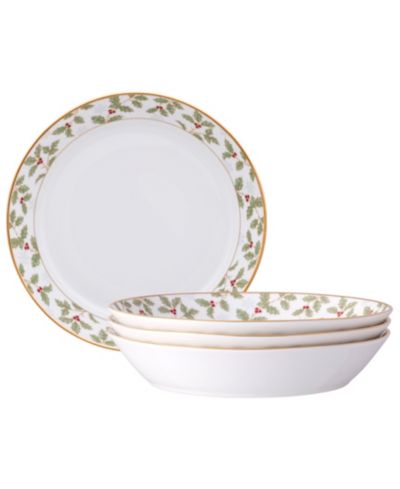Noritake Holly & Berry Gold Set of 4 Coupe Dinner Bowls, 9-3/4", 43 oz.