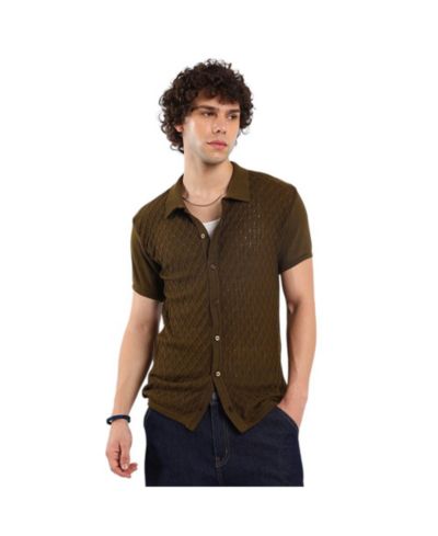 Campus Sutra Men's Harlequin-Textured Knit Shirt