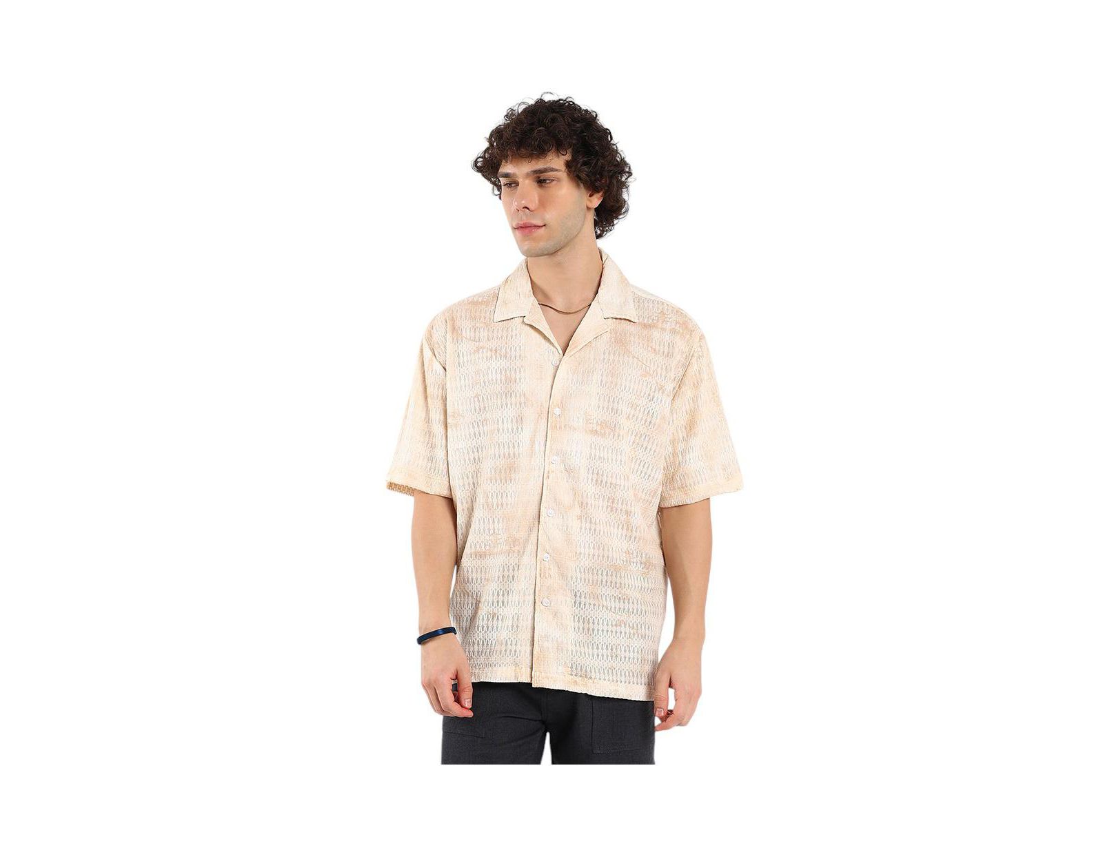 Мужская рубашка Campus Sutra Tan Brown & Ivory White Faded Woven Oversized