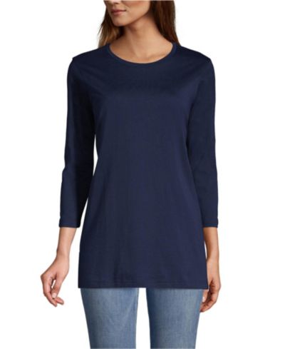 Lands' End Женский хлопковый туник с рукавом 3/4 Supima