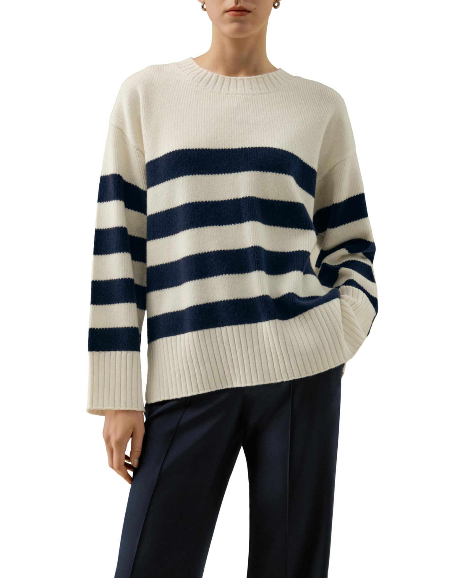 LILYSILK Women's Striped Wool-Cashmere Oversized Sweater