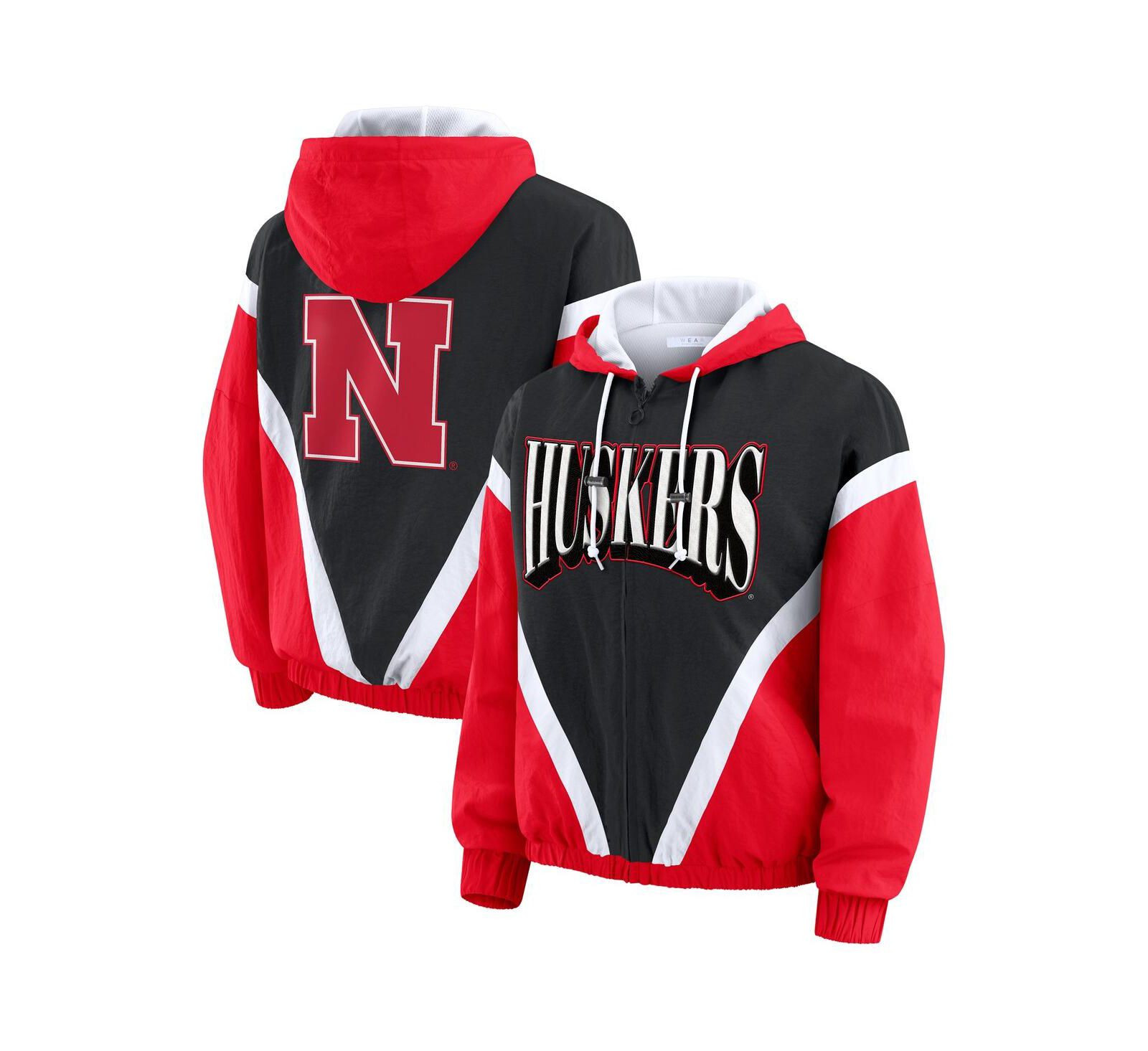 WEAR by Erin Andrews Women's Scarlet/Black Nebraska Huskers Color Block Full-Zip Windbreaker Jacket