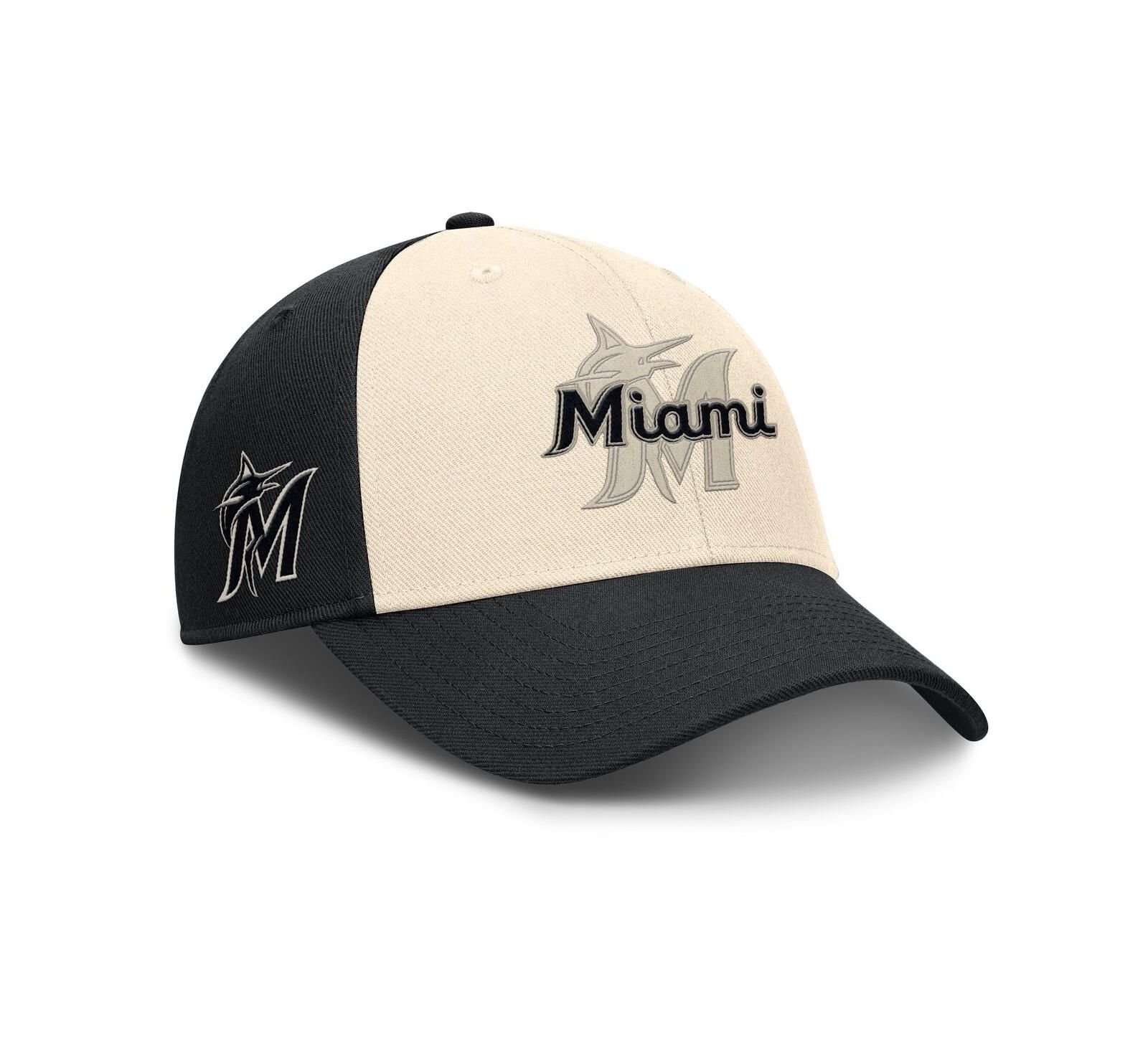 Мужская кепка Nike Black/Natural Miami Marlins Statement Club Performance регулируемая