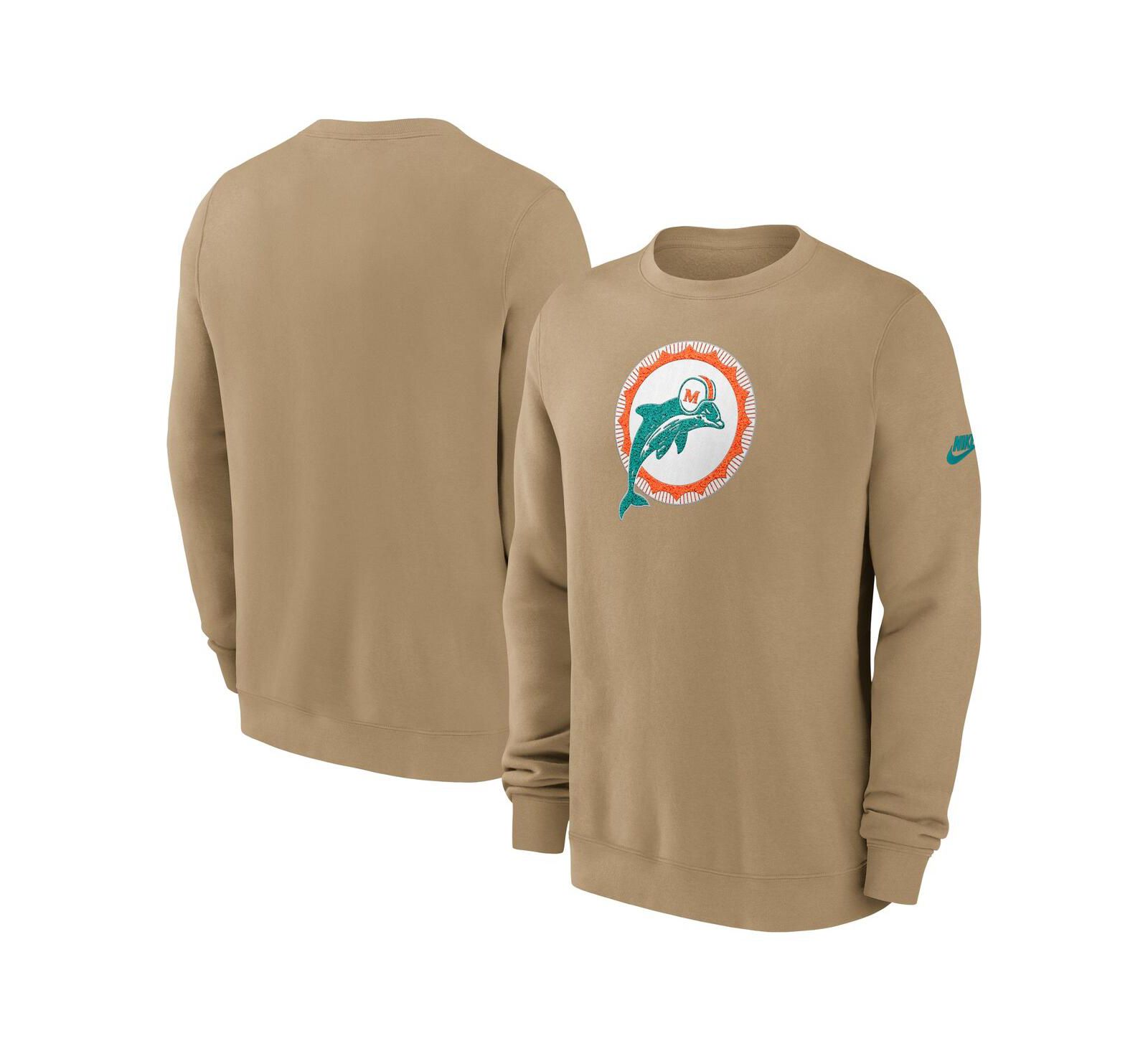 Толстовка Nike Men's Tan Miami Dolphins Swing Pass Rewind Club Pullover Sweatshirt