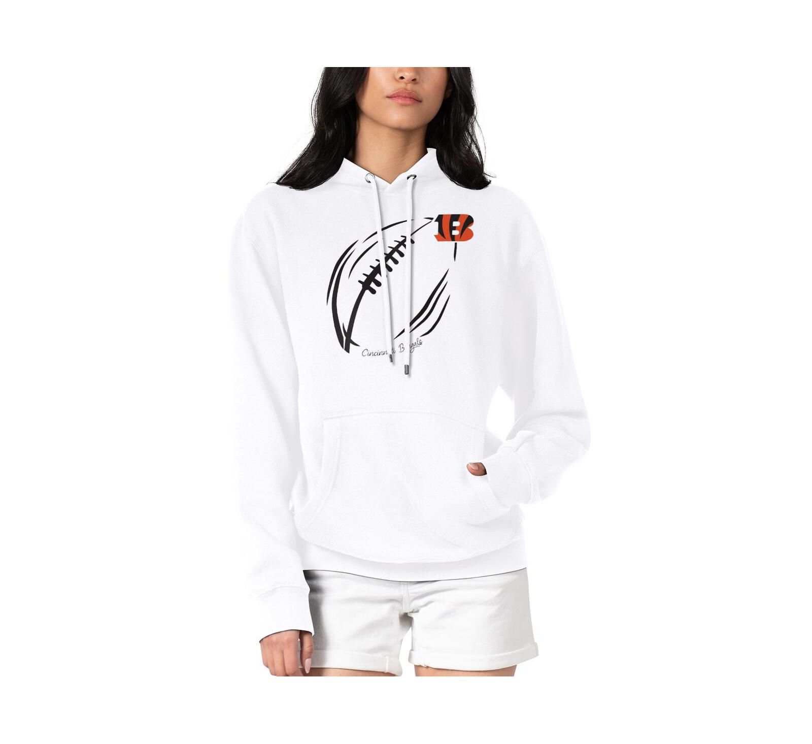 G-III 4Her by Carl Banks Women's White Cincinnati Bengals Football Logo Fleece Tri-Blend Pullover Hoodie