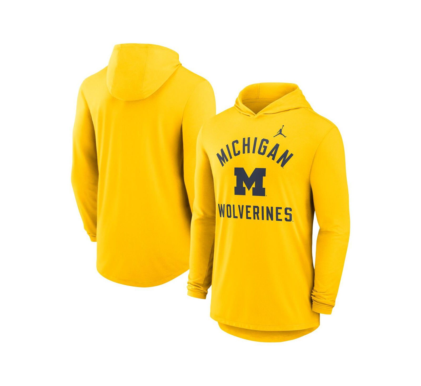 Мужское худи-футболка Jordan Michigan Wolverines Classic Arch Tri-Blend Long Sleeve