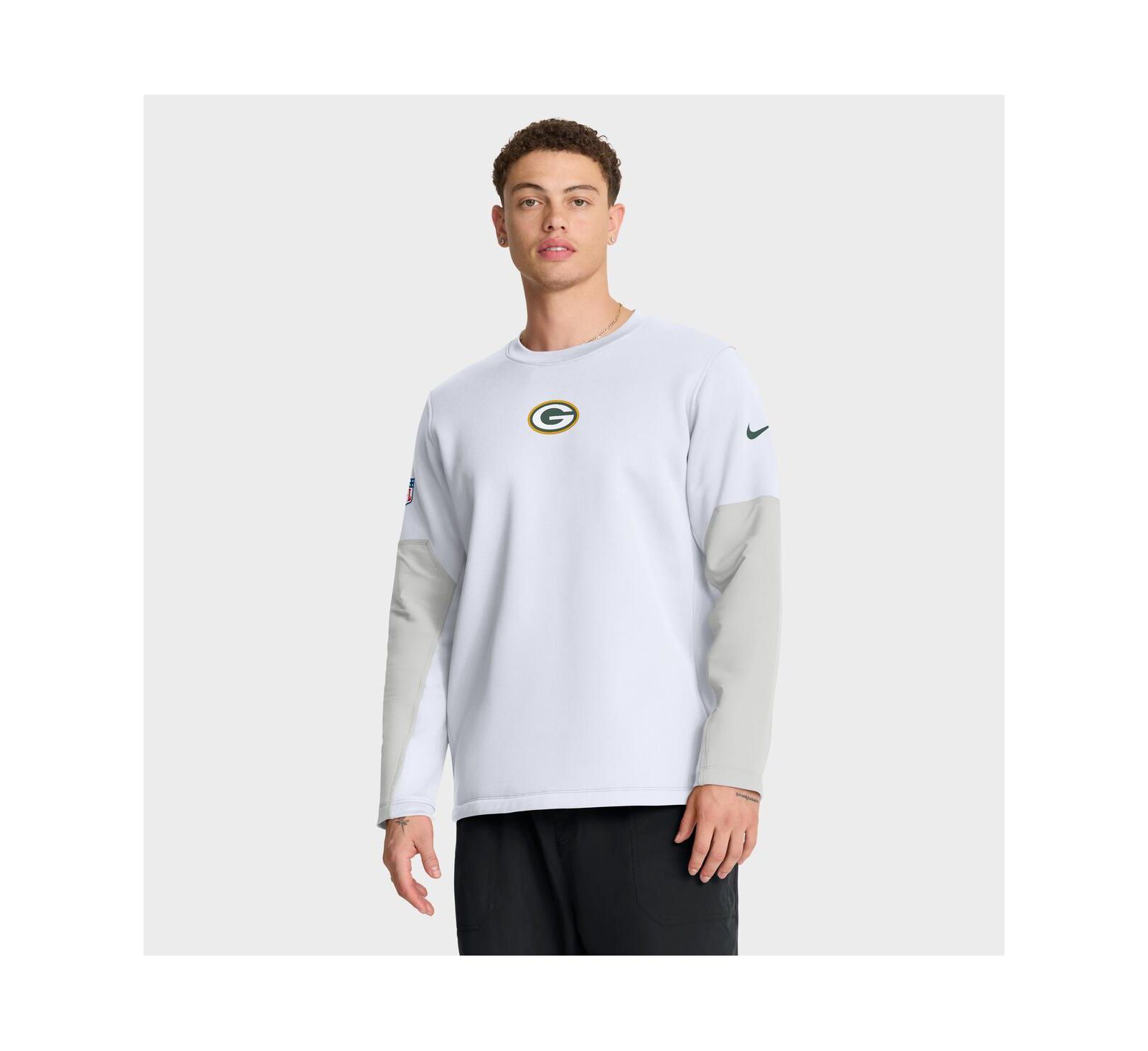 Футболка Nike Men's White Green Bay Packers Sideline Performance, длинный рукав, Мужская