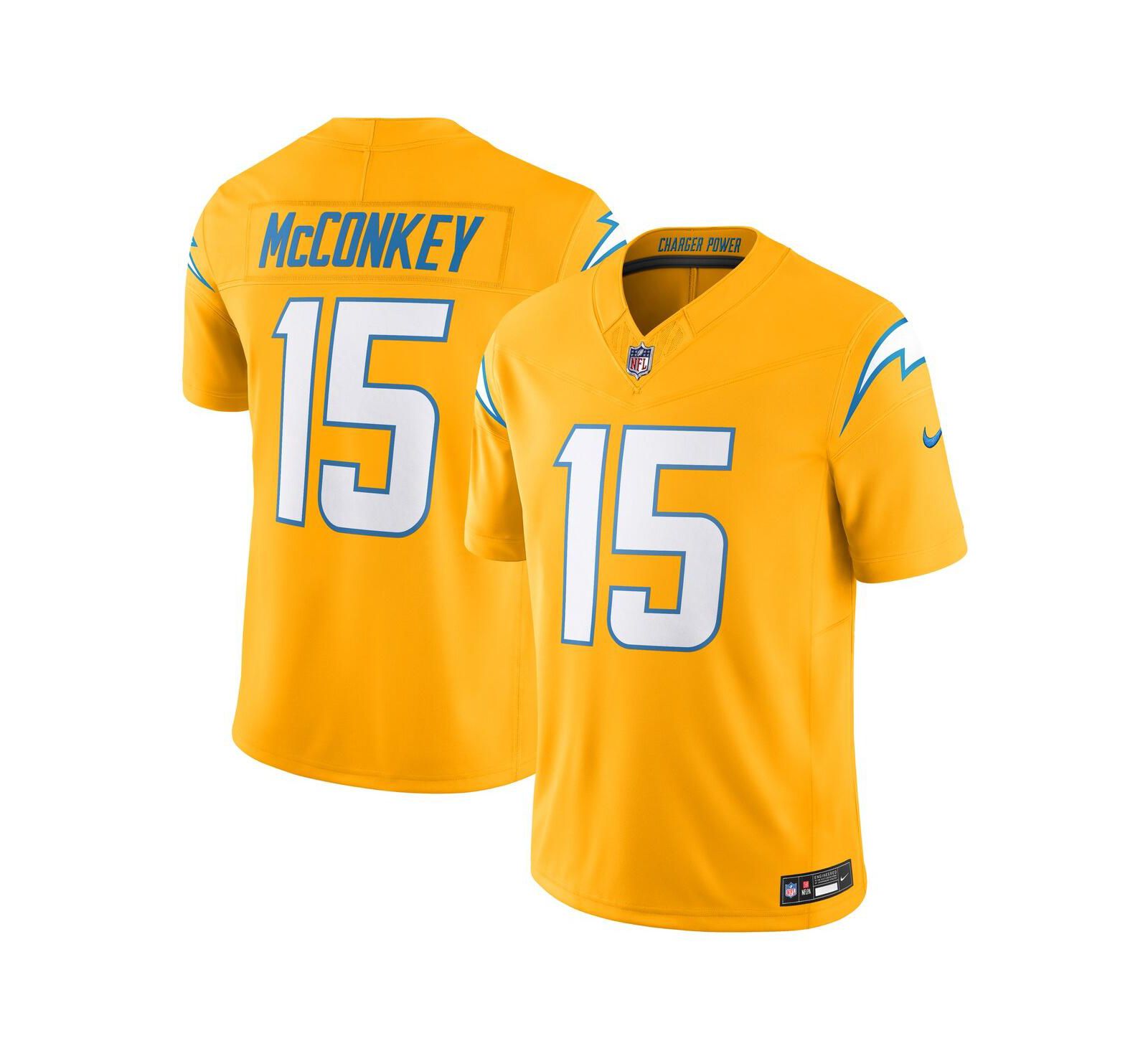 Мужское джерси Nike Ladd McConkey Gold Los Angeles Chargers Alternate Charger Power Vapor F.U.S.E. Limited