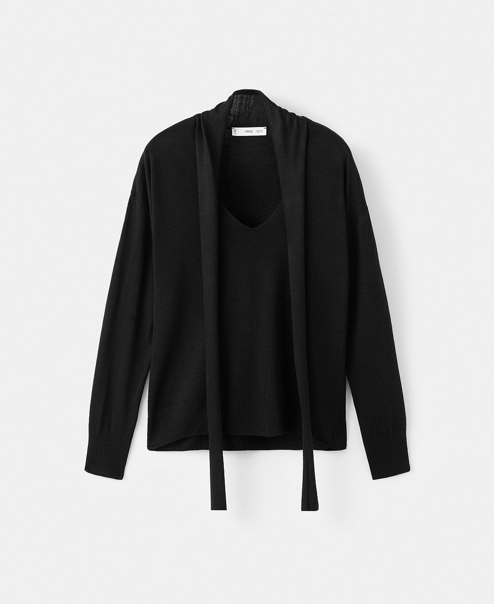 Mango Women's Scarf Detail V-Neck Sweater