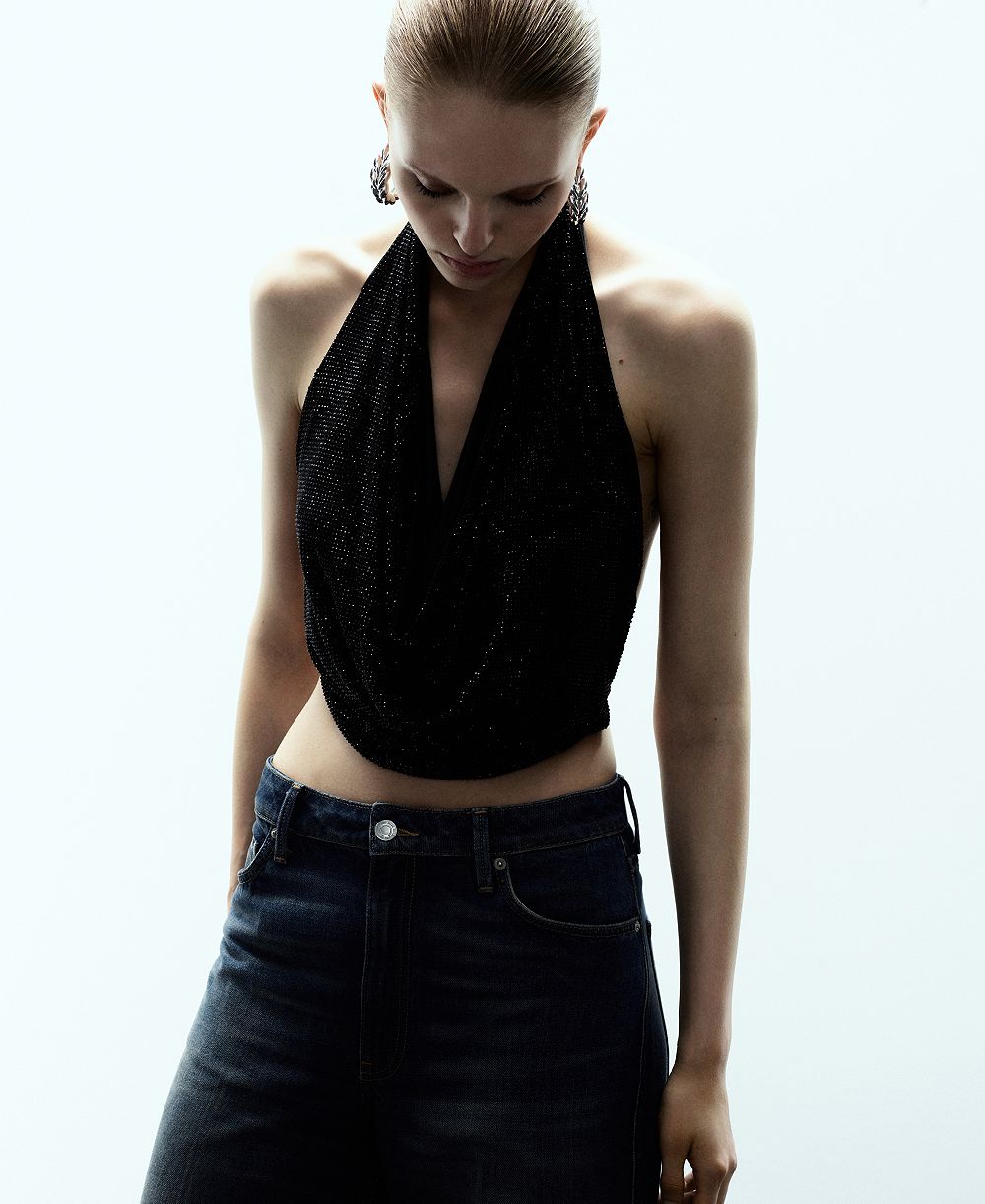 Топ Mango Женский Draped Crystal Neckline