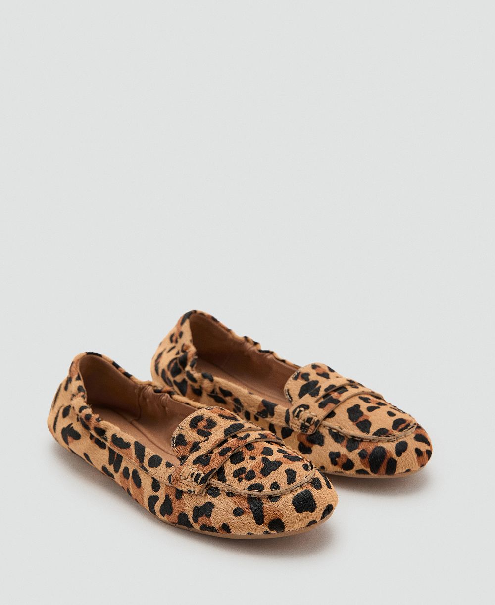 Mango Women's Leopard-Print Leather Moccasins