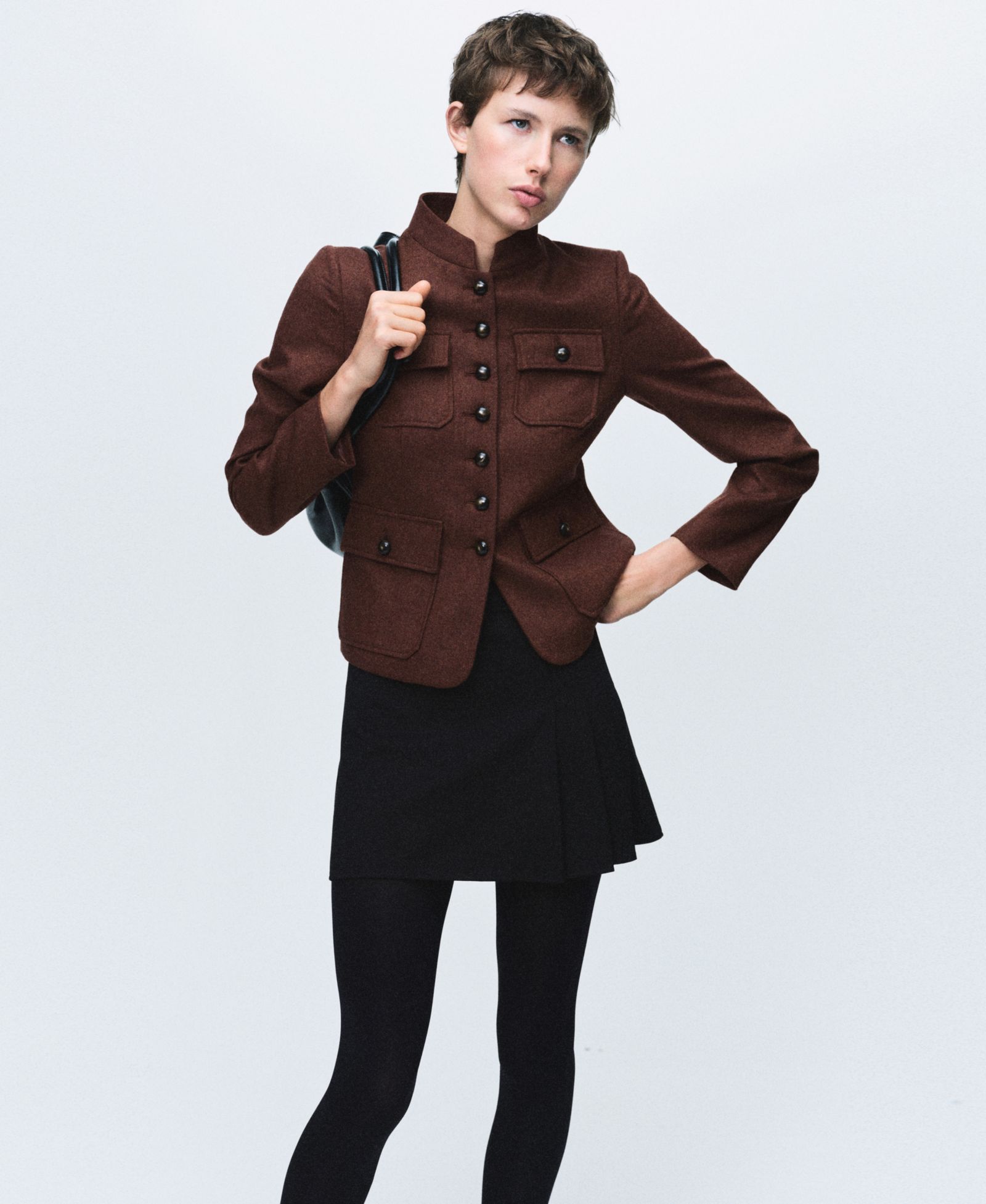 Mango Women's Band Collar And Pockets Wool Jacket