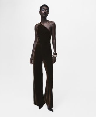 Mango Women's Metallic Detail Velvet Jumpsuit