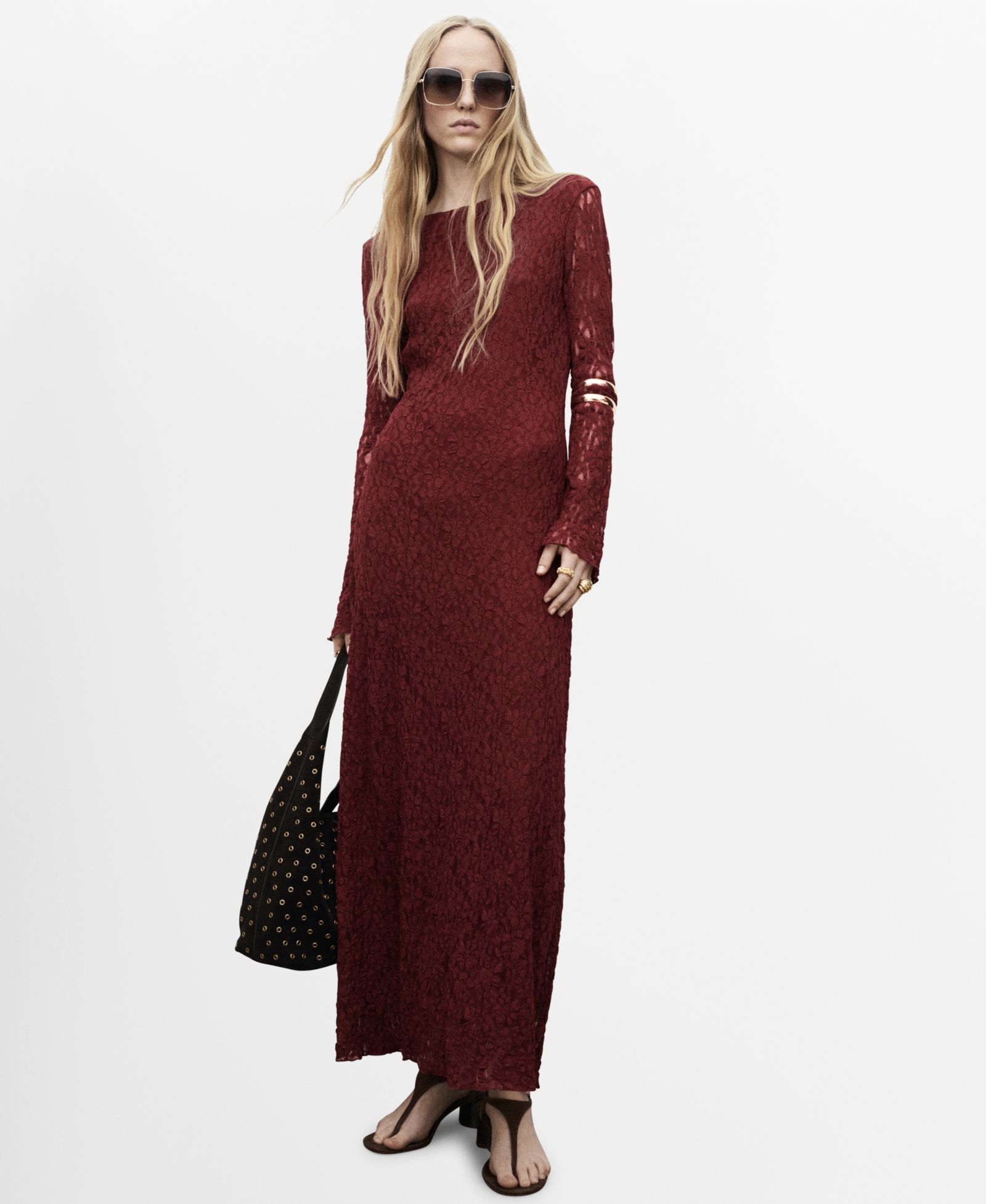 Mango Women's Bell Sleeves Lace Dress