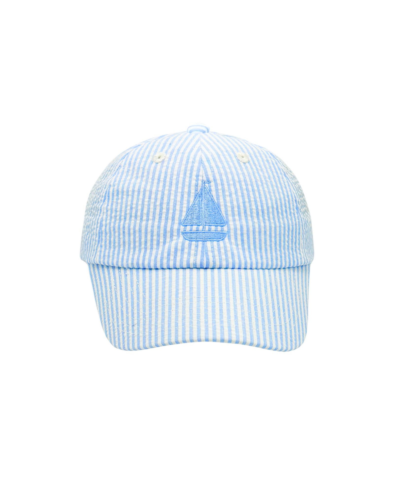 Bits & Bows Seersucker Sailboat Baseball Hat in Blue