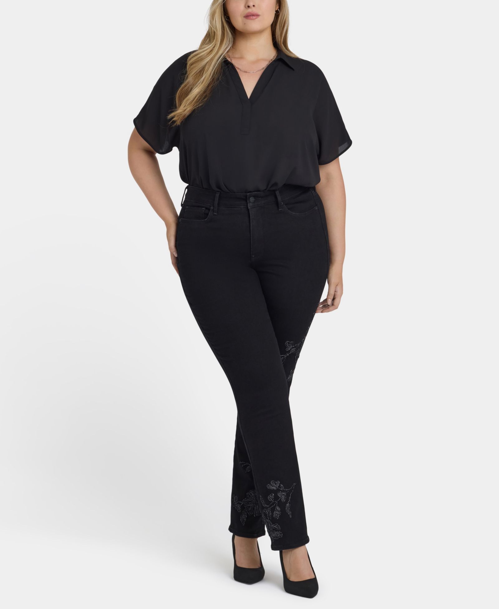 NYDJ Plus Size Marilyn Straight Embroidery Jeans
