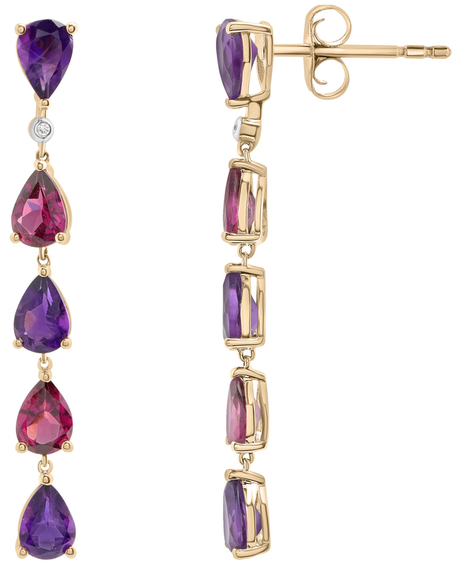 Серьги с аметистом и родолитом в золоте 14k Yellow Gold
