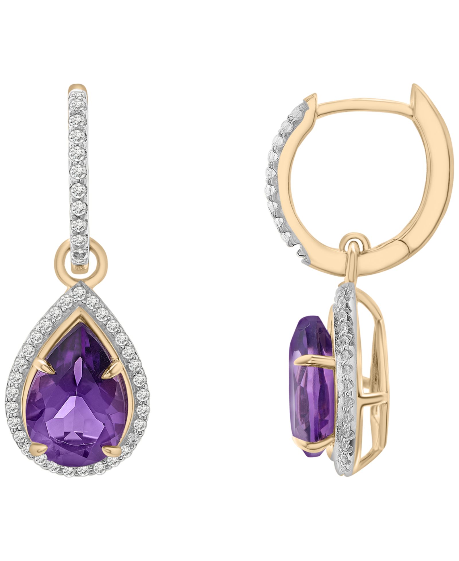 Серьги-кольца Macy's с аметистом (2-1/2 ct. t.w.) и бриллиантом (1/4ct. t.w.), 14k Yellow Gold