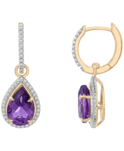 Серьги-кольца Macy's с аметистом (2-1/2 ct. t.w.) и бриллиантом (1/4ct. t.w.), 14k Yellow Gold