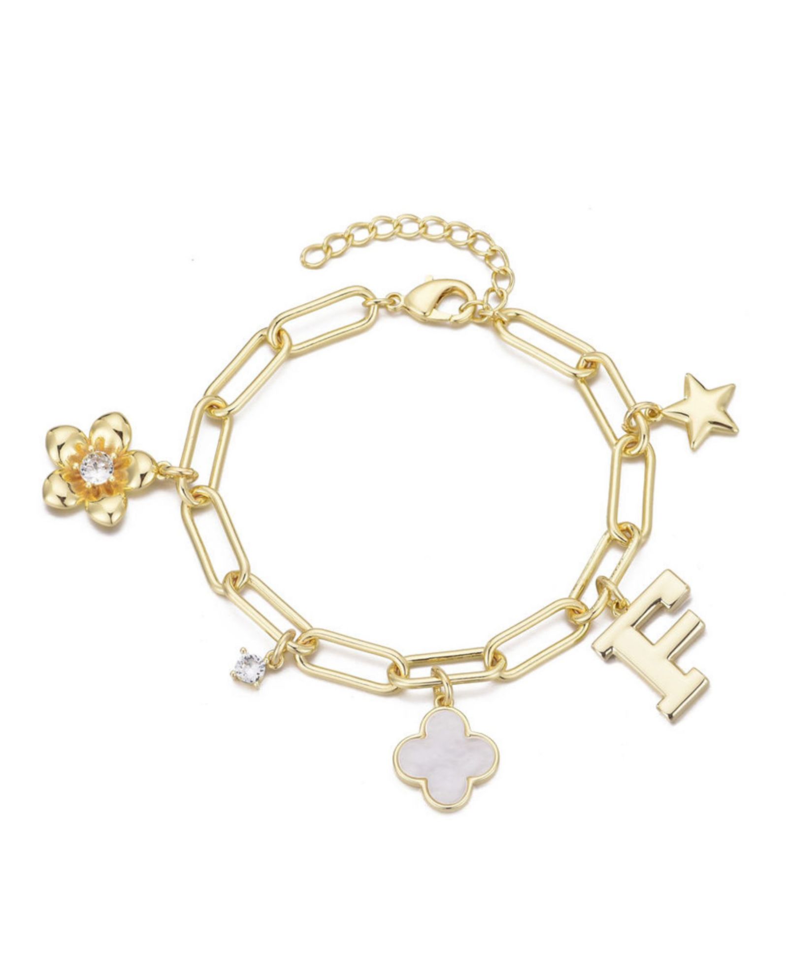 ADORNIA Gold Initial Chunky Charm Bracelet