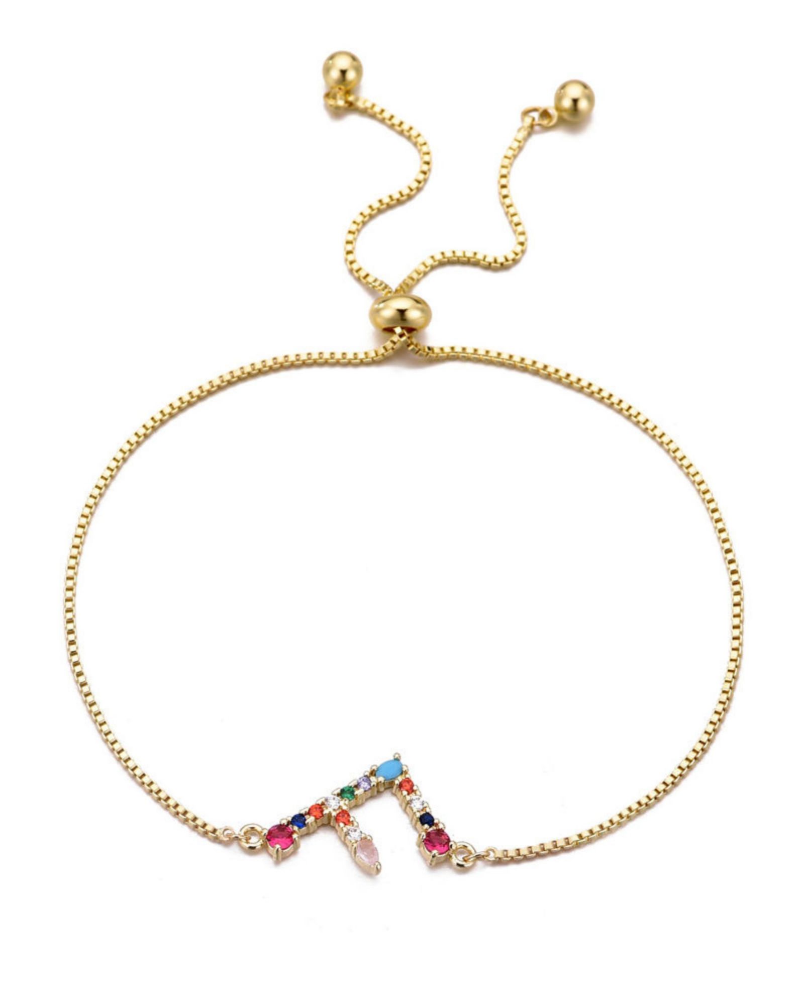 ADORNIA Gold Stone Multi Color Initial Bolo Bracelet
