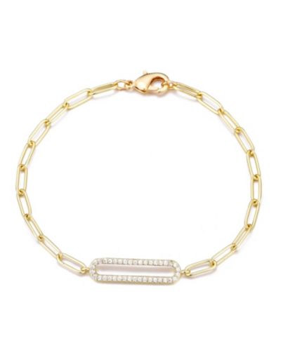 ADORNIA Gold Plated Cubic Zirconia Elongated Pave Link Bracelet