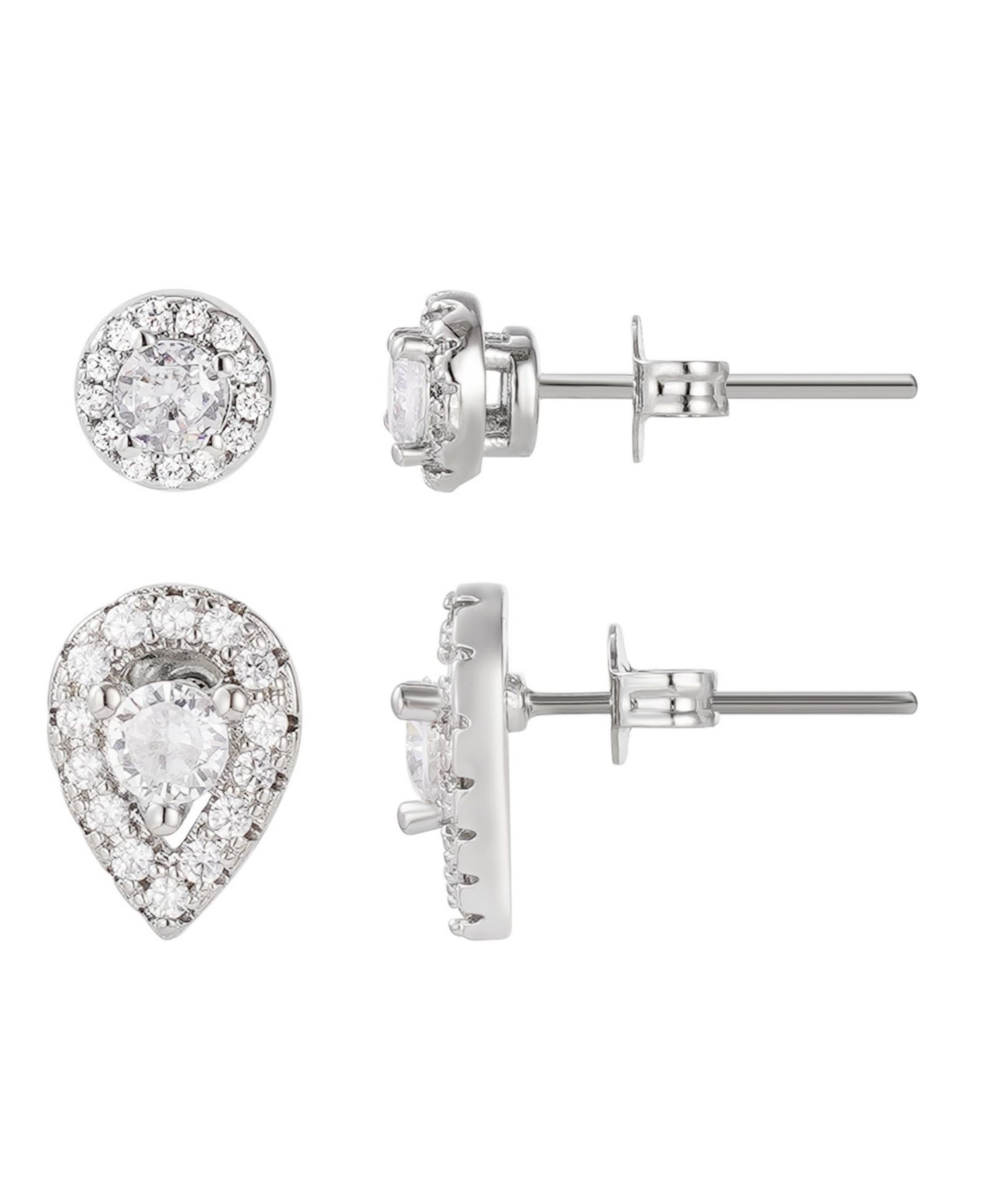 Серьги ADORNIA Silver Plated Halo Stud Earrings Set