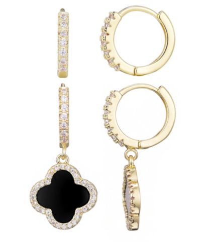 Набор сережек ADORNIA Gold Plated Cubic Zirconia Halo Black Clover Huggie