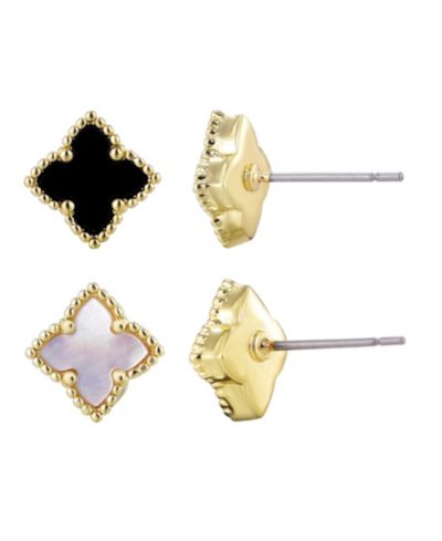 ADORNIA Gold Plated Clover Stud Earring Set