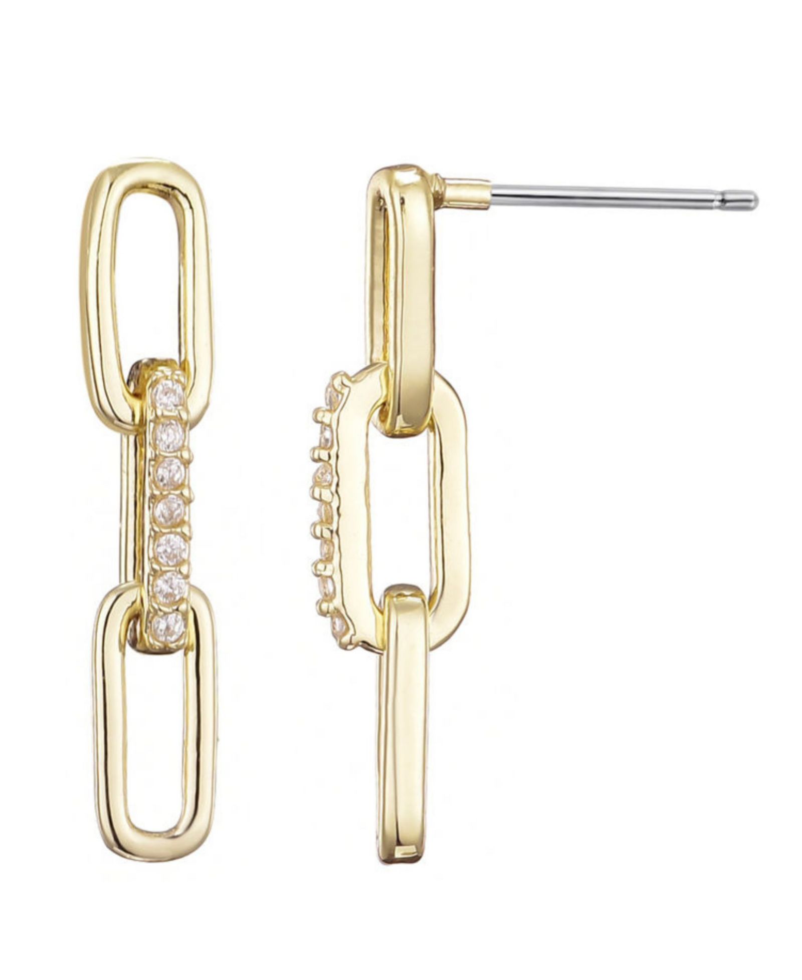 ADORNIA Gold Plated Cubic Zirconia Mini Paperclip Drop Earrings