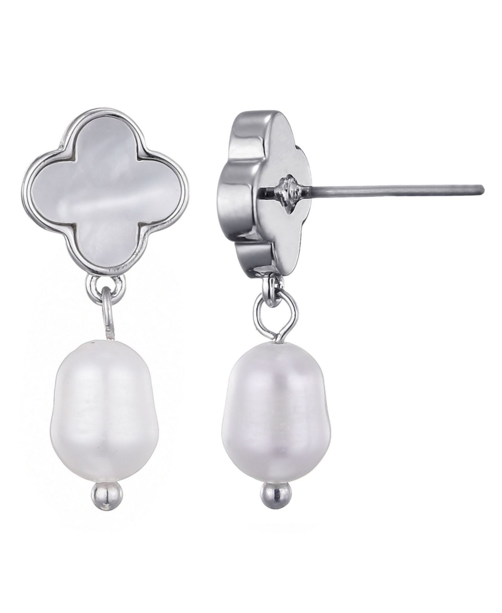 Серьги ADORNIA Silver Plated Freshwater Pearl Clover Drop