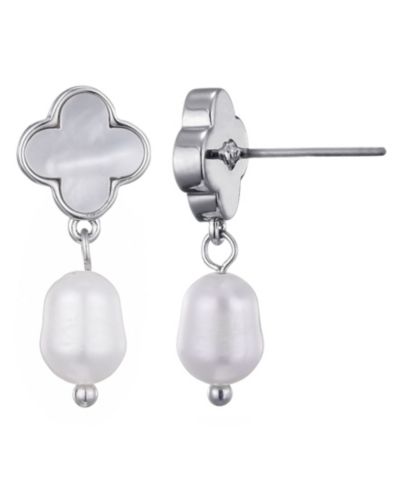 Серьги ADORNIA Silver Plated Freshwater Pearl Clover Drop