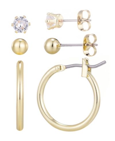 Набор серег ADORNIA Gold Plated Hoop, Solitaire and Ball Stud