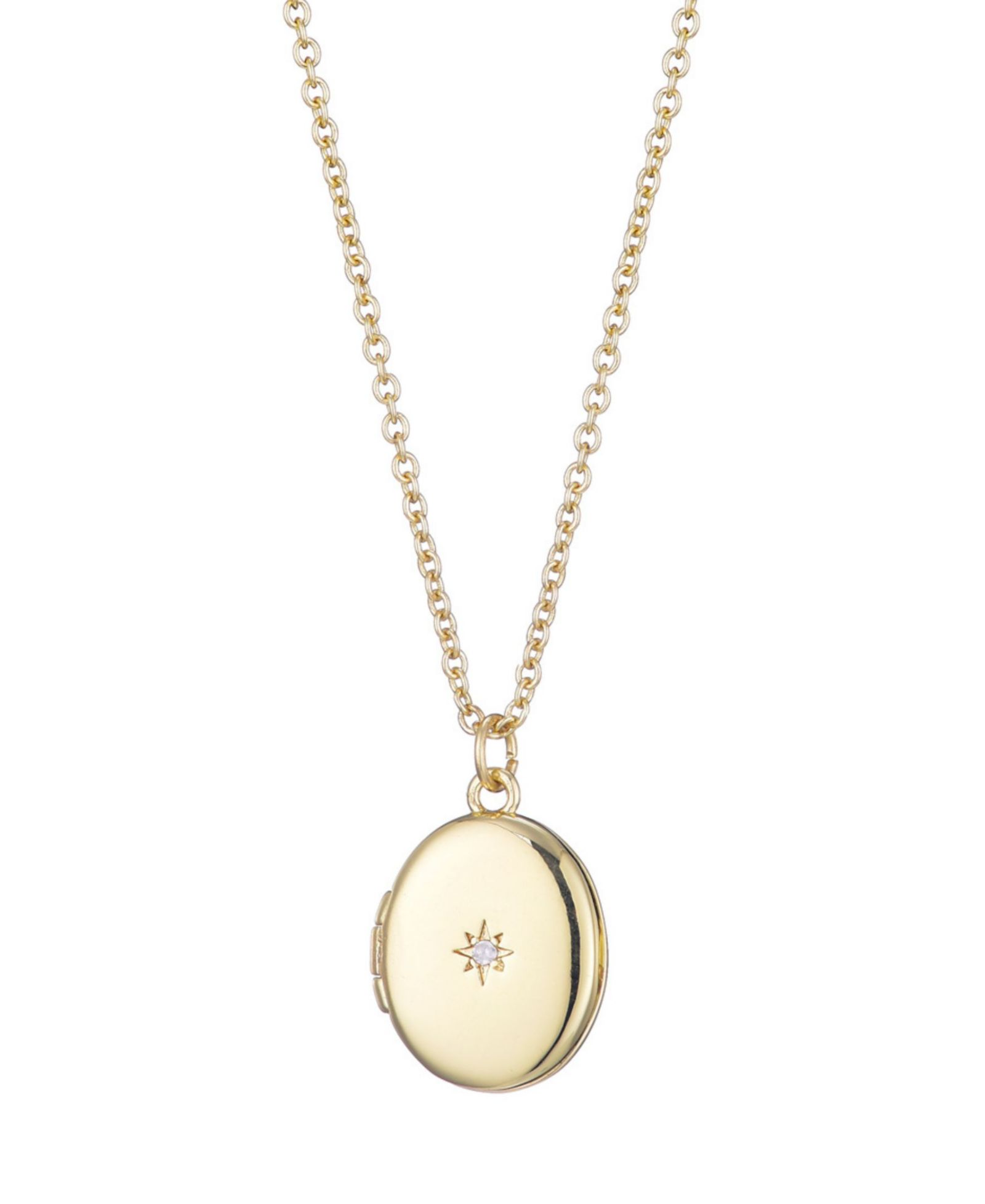 Ожерелье ADORNIA Gold Cubic Zirconia Oval Locket Starburst