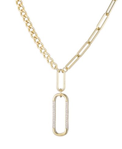 Колье ADORNIA Gold Cubic Zirconia Mixed Chain Oval Pendant