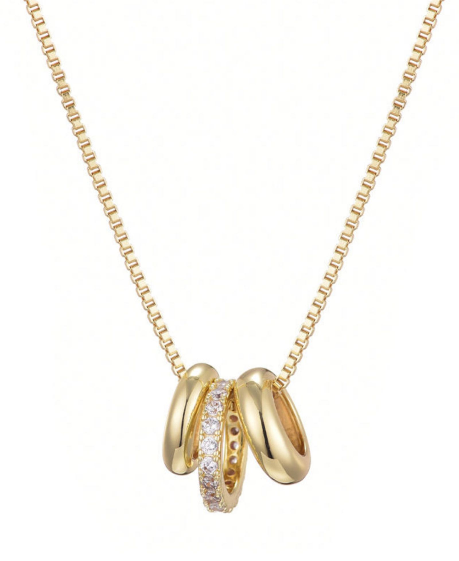 ADORNIA Gold Cubic Zirconia Three-Ring Necklace