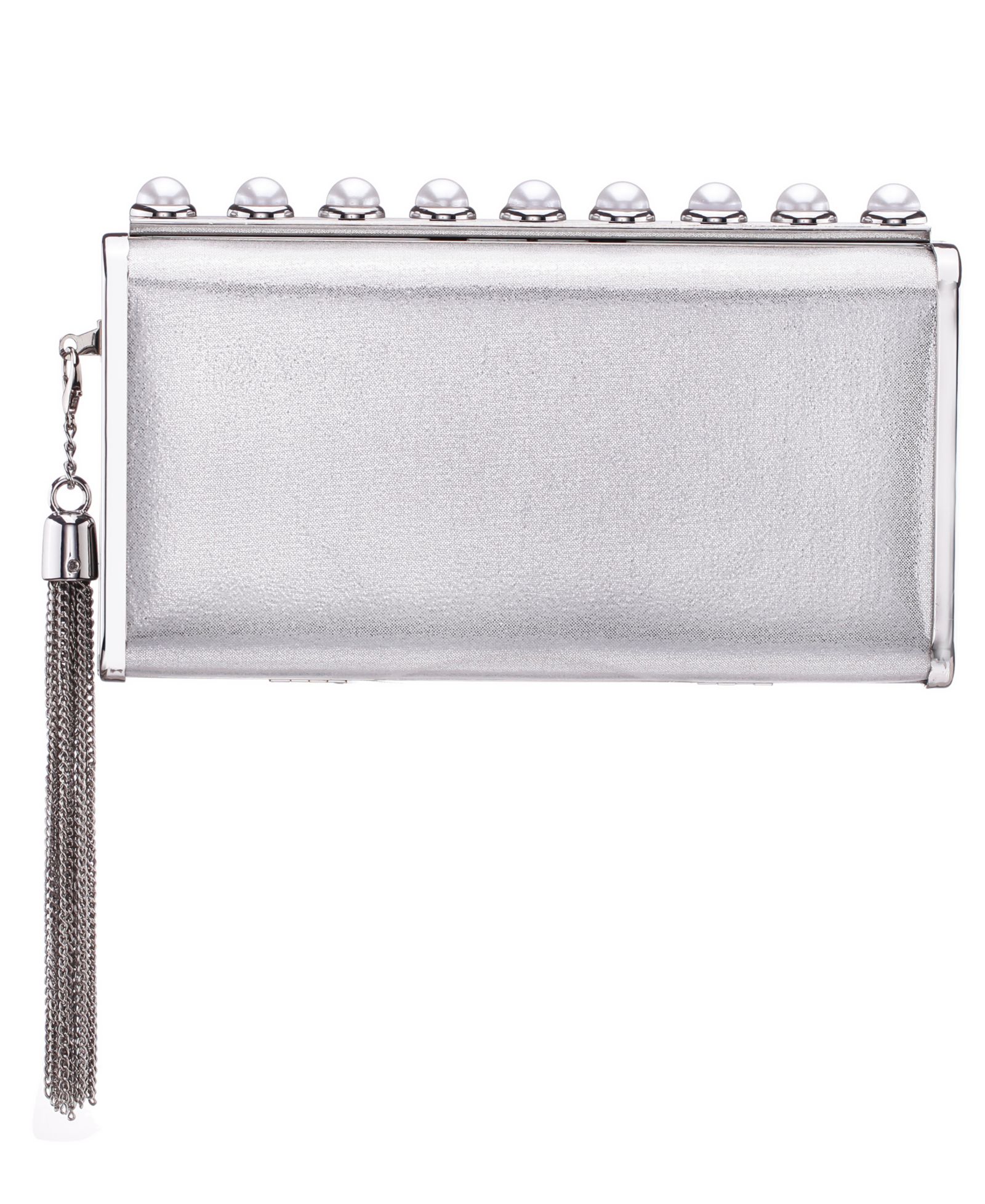 Nina Crystal Ornamented Minaudiere Tassel Lift Lock Clutch
