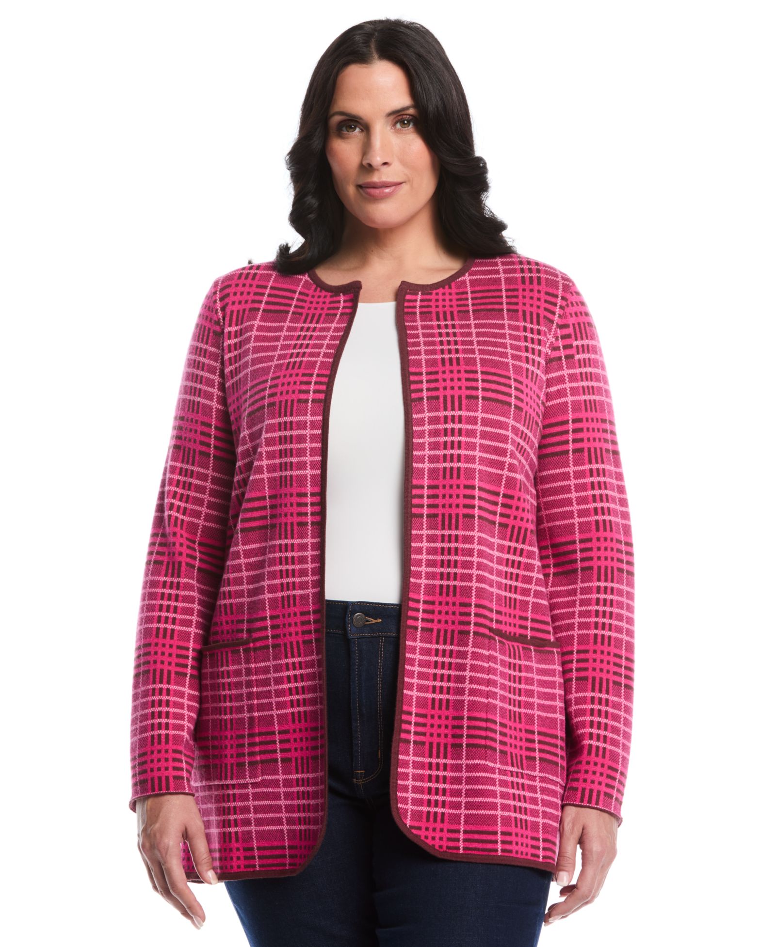 Кардиган Rafaella Plus Size Crosshatch Patch Pocket Open Long Sleeve