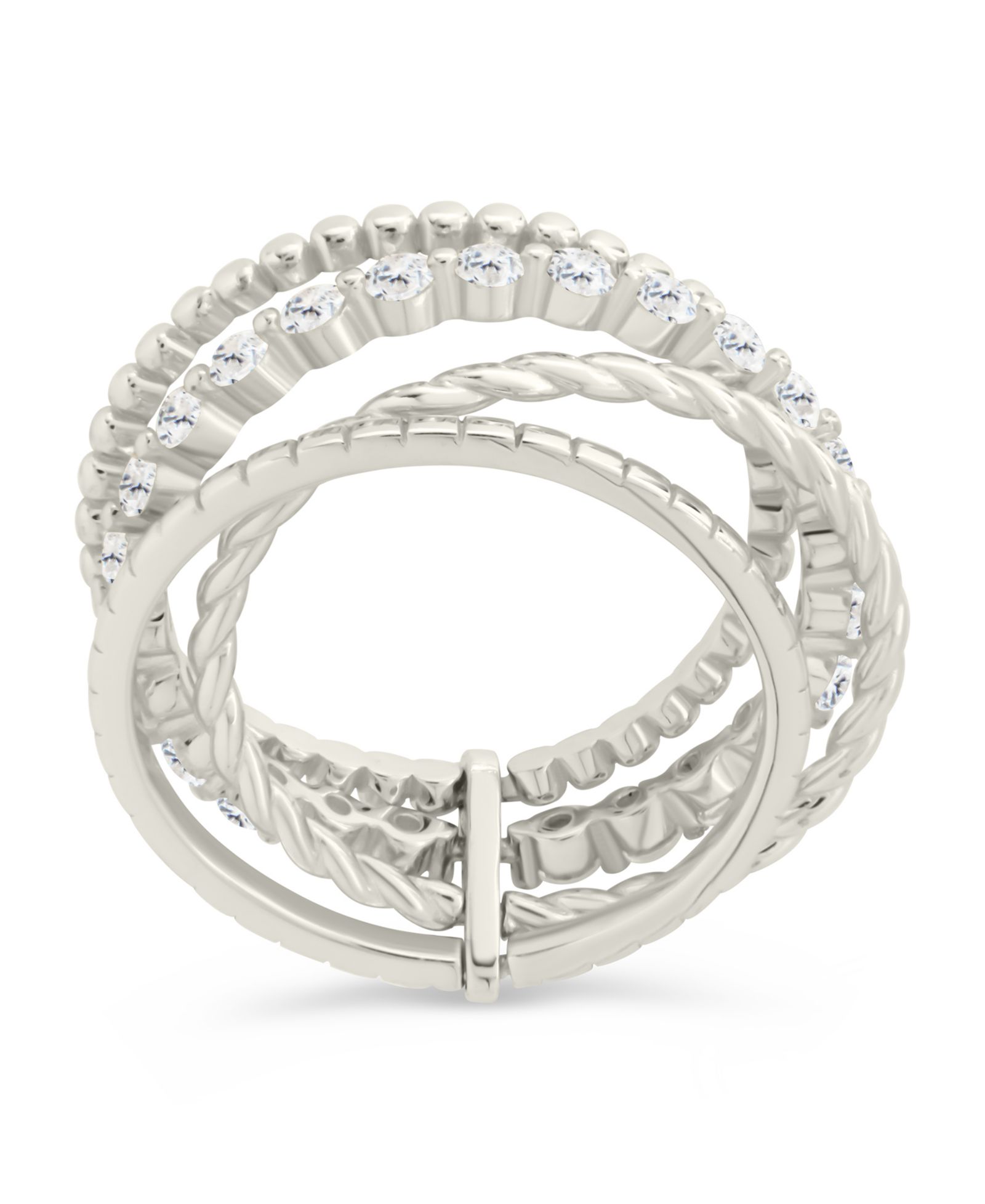 Sterling Forever Cassidy Cubic Zirconia Layered Textured Ring