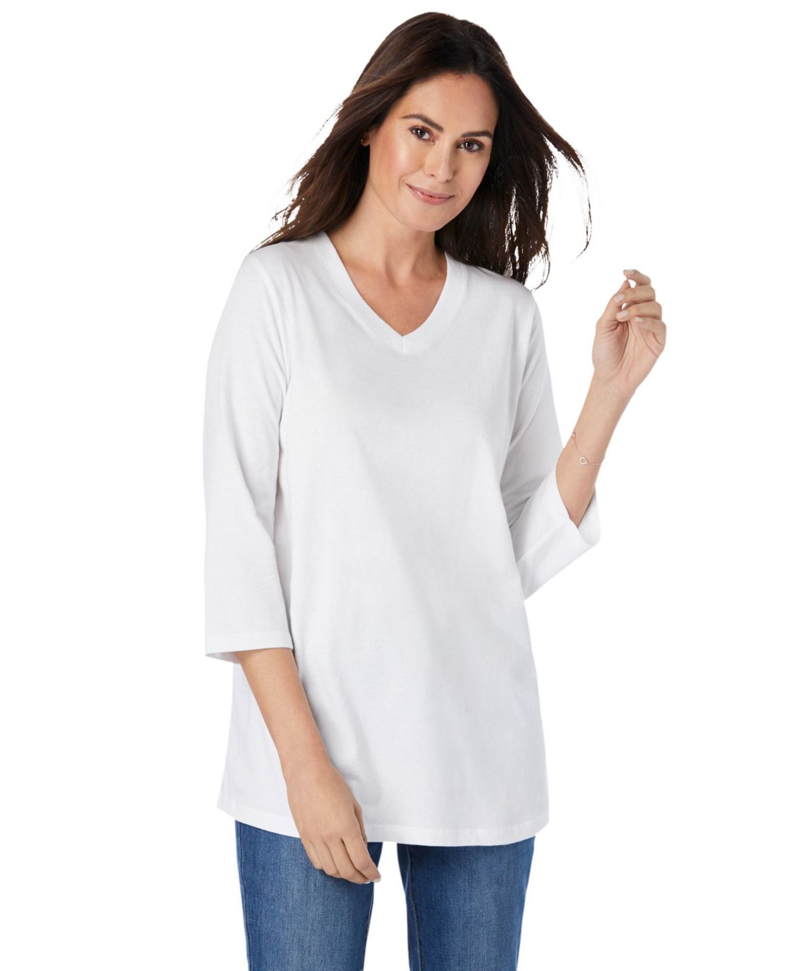 Woman Within Plus Size Within Perfect Three-Quarter Sleeve V-Neck Tee