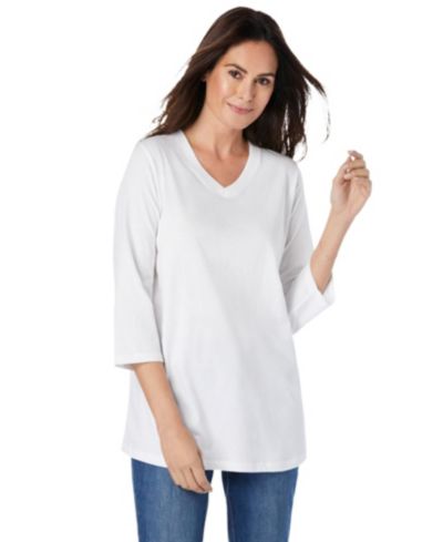Woman Within Plus Size Within Perfect Three-Quarter Sleeve V-Neck Tee